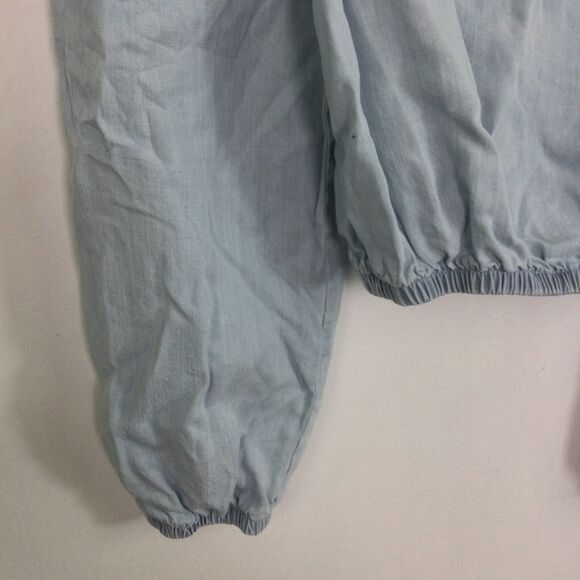 Cloth & Stone Cropped Smocked Back Puff Sleeve Chambray Shirt Top Blue Sz Small - Picture 6 of 13